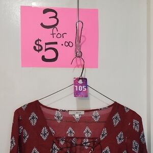 3 For $5, MNK Women's Red Patterned Top, (105)3*2